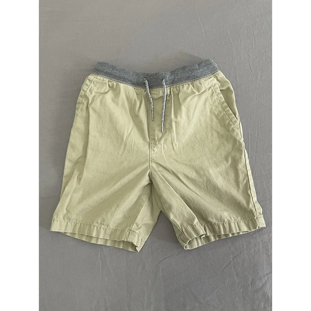 OshKosh Bgosh Boys Khaki Tan Pull On Chino Shorts Grey Elastic Waist Size 7